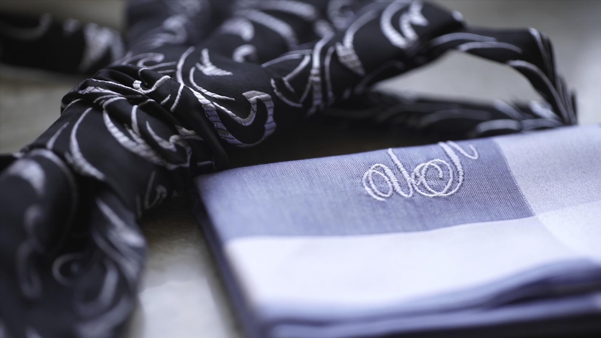 Custom monogram on silk napkin